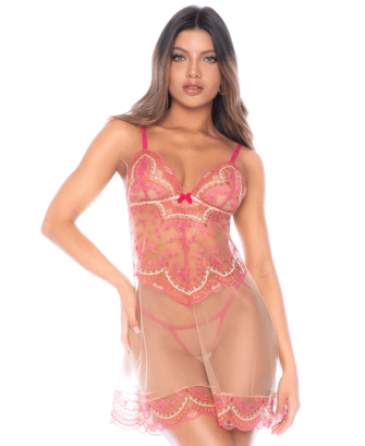Nuisette en résille brodée avec string 